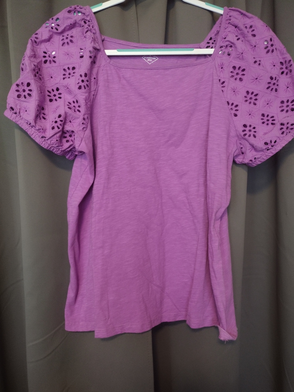 St. John's Bay Lavender Puff Sleeve Eyelet Tee